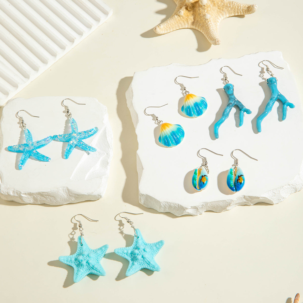 Wholesale Bohemian Resin Shellfish Starfish Holiday Style Ocean Series Earrings